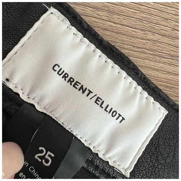 Current / Elliott The Fused High-Waist Stiletto Jeans Faux-Leather Black Size 25 - Picture 10 of 13